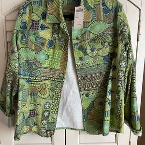 Chicos New Green Print Jacket -Size 2